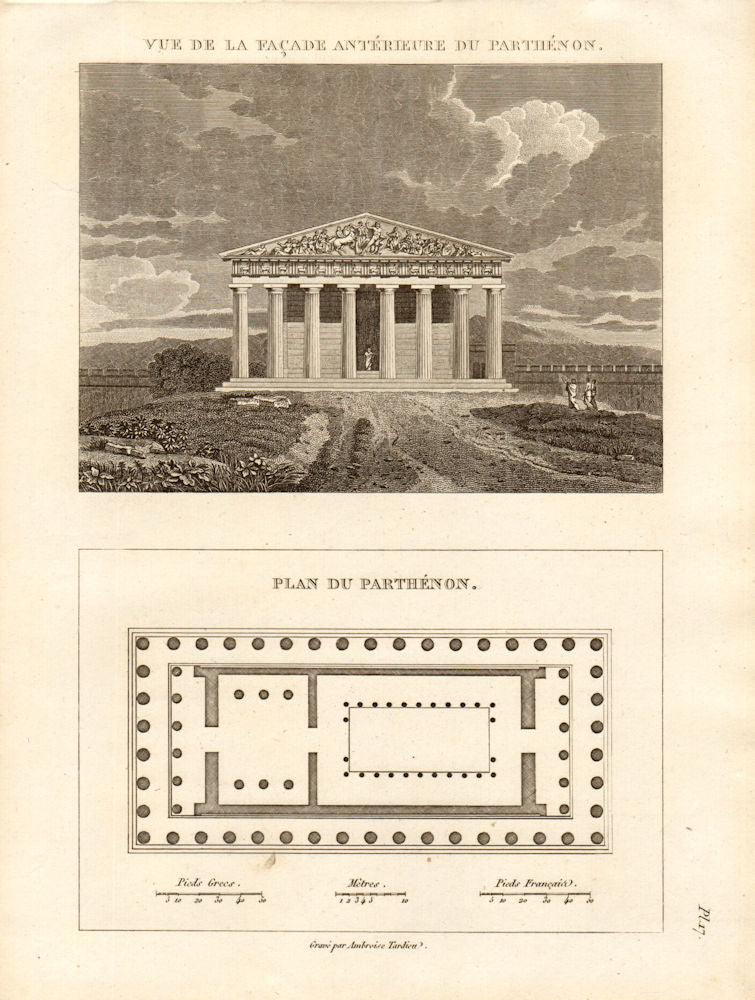 ATHENS. Vue de la façade anterieure du Parthenon. Plan du Parthenon 1832 print